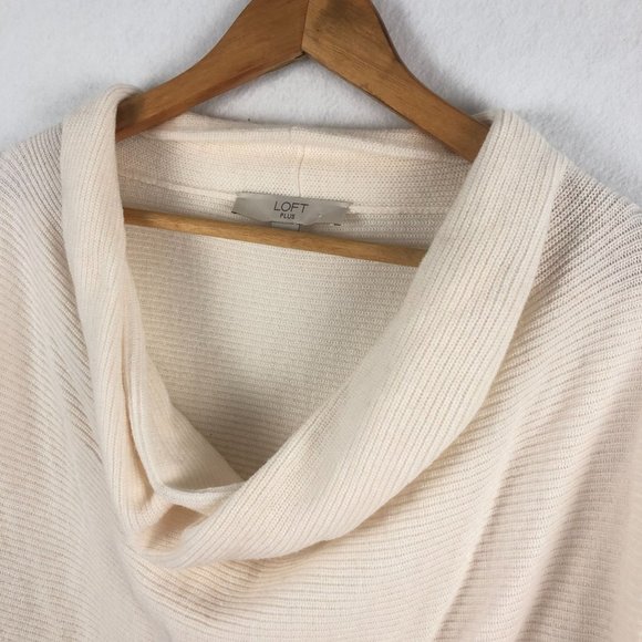 LOFT Women's Plus Size 16/18 Cream Cowl Neck Wool Blend Knit Tunic Sweater - Picture 3 of 6